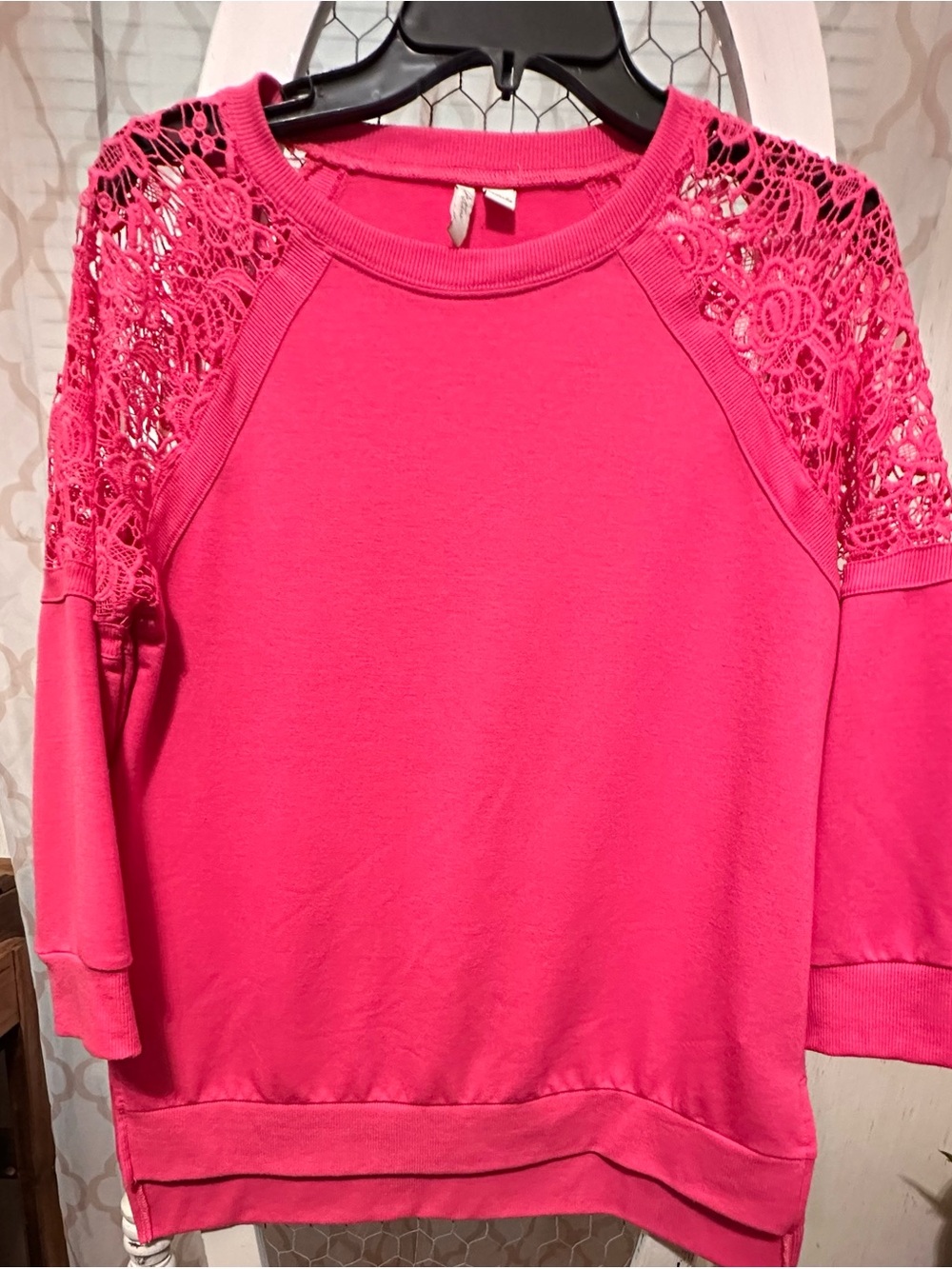 Cato Bright Pink Crochet-Shoulder Sweatshirt